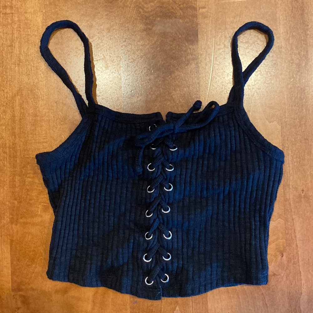 Forever 21 Black Ribbed Crop Tank Top